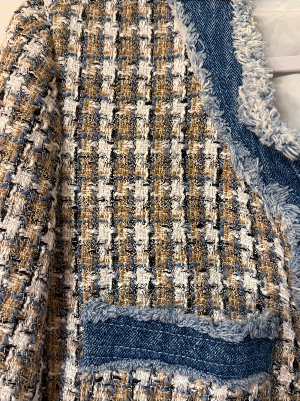 Nanette Lepore Tweed Denim Trimmed Fringe Blazer Jacket - Picture 5 of 8